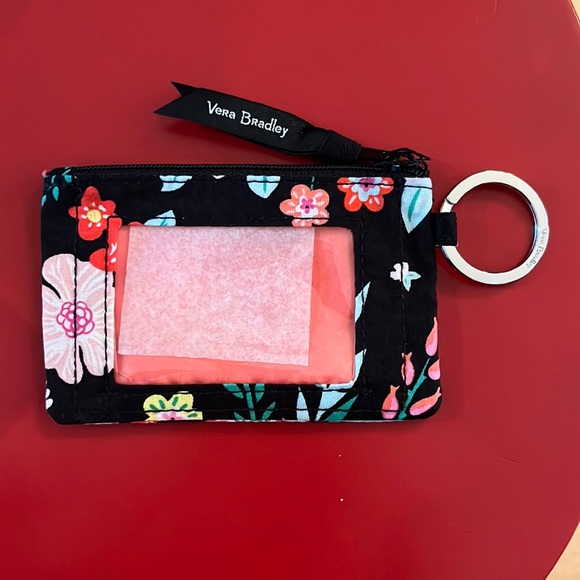 New Vera Bradley Tangerine Twist Black Floral Zip ID Case Keychain Pouch - Picture 2 of 5